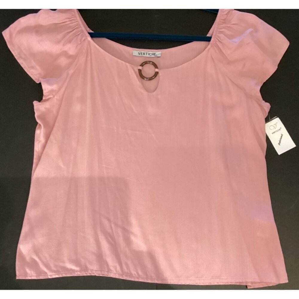 Vertiche Women Pink Summer Blouse NWT Size XL Rounded neck capped short Sleeves - Picture 7 of 10